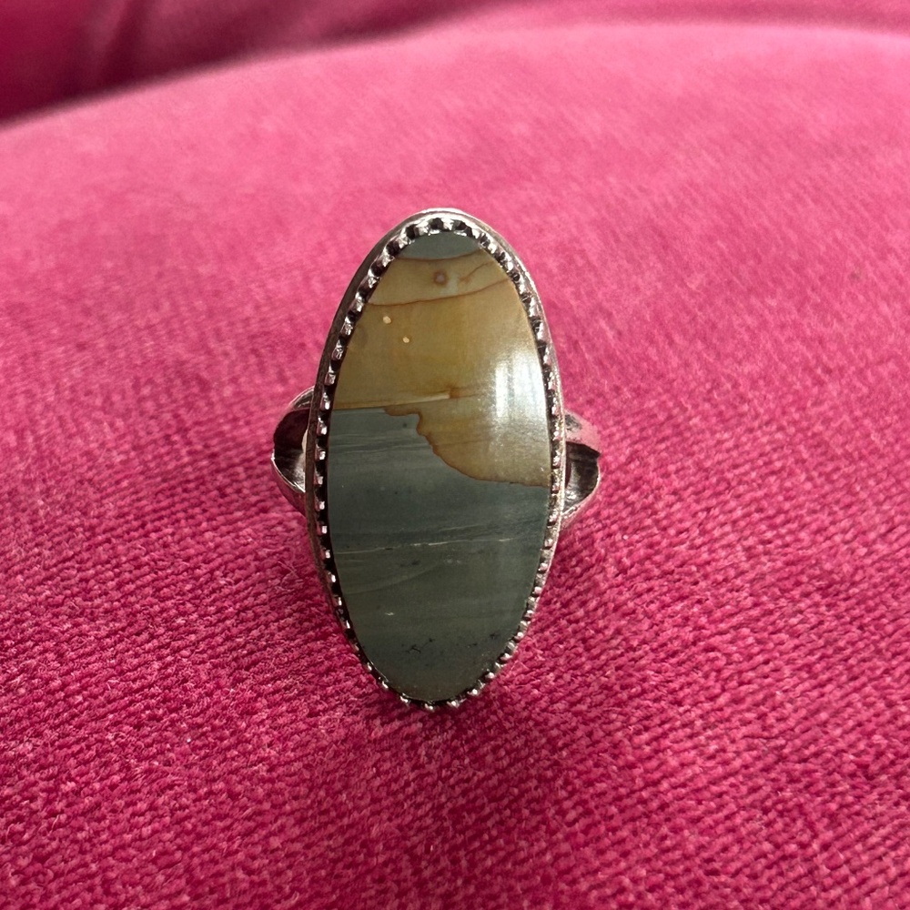 Vintage Sterling Silver Picture Jasper Statement Ring  – Size 8.5